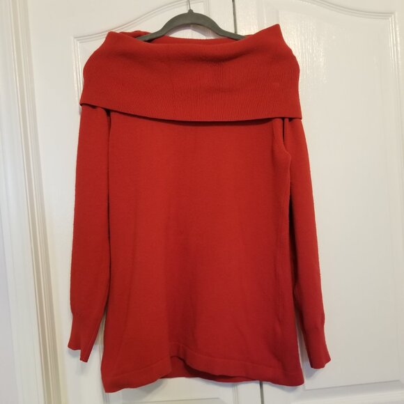 Off the Shoulder Red Knit Long Sleeve Sweater Top French Connection Women XL - Picture 3 of 11